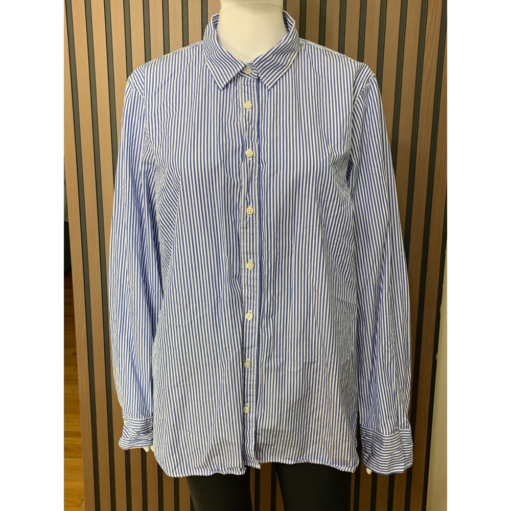 J.Crew Women's Blue White Striped Cotton Button Down Shirt Style  XXL Classic